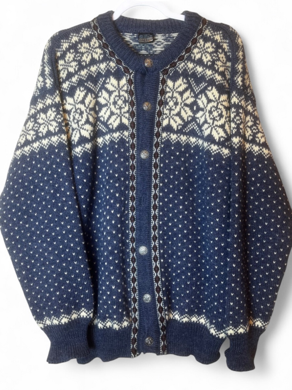Dale of Norway Men’s Fair Isle Snowflake Wool Cardigan Size 56/US XL